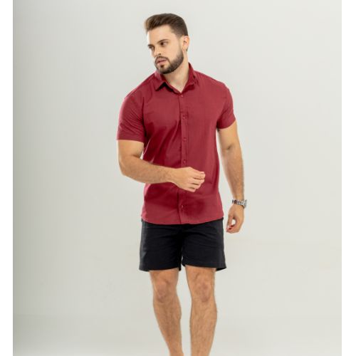 Camisa manga curta linho gola tradicional