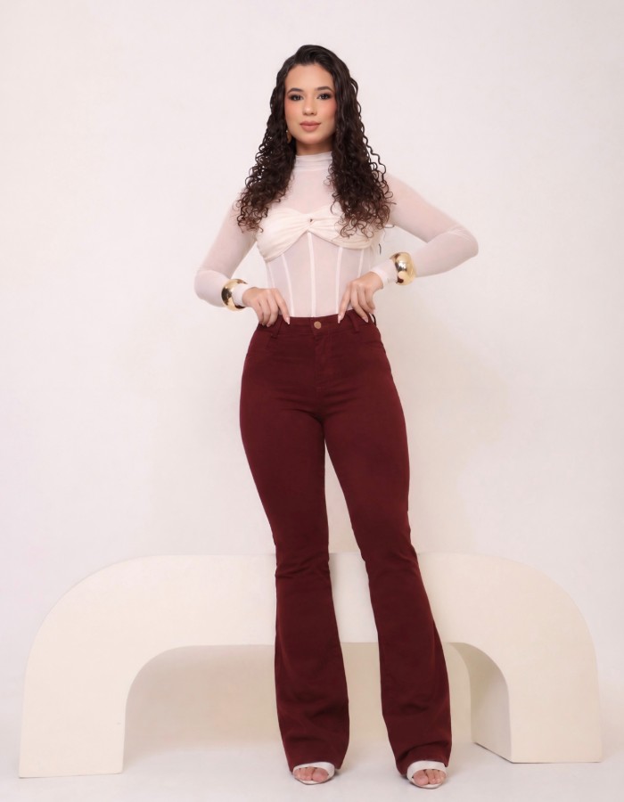 CALCA FLARE BRIN C/ LYCRA BORDO