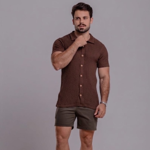 CAMISA TRICÔ CANELADA COM BOTÃO 