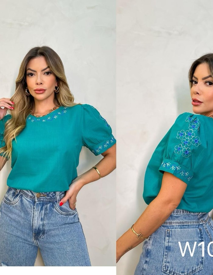 BLUSA LINHO BORDADO MANGA 