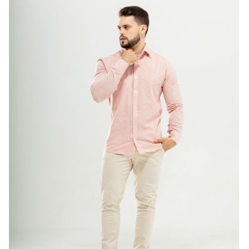 Camisa manga longa linho chambrey gola tradicional