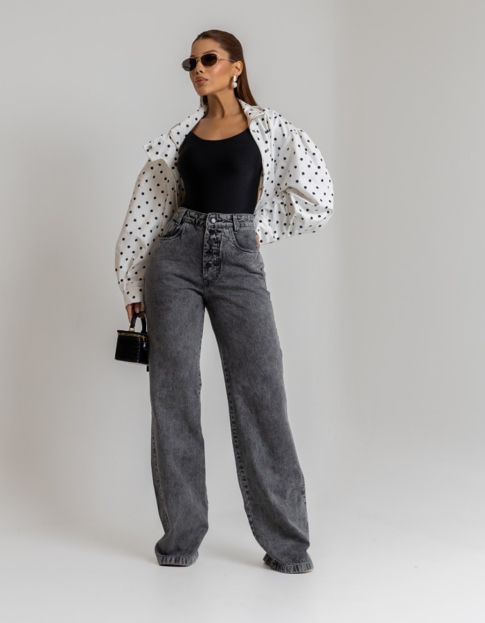 CALÇA WIDE LEG BOTÕES 100% 
