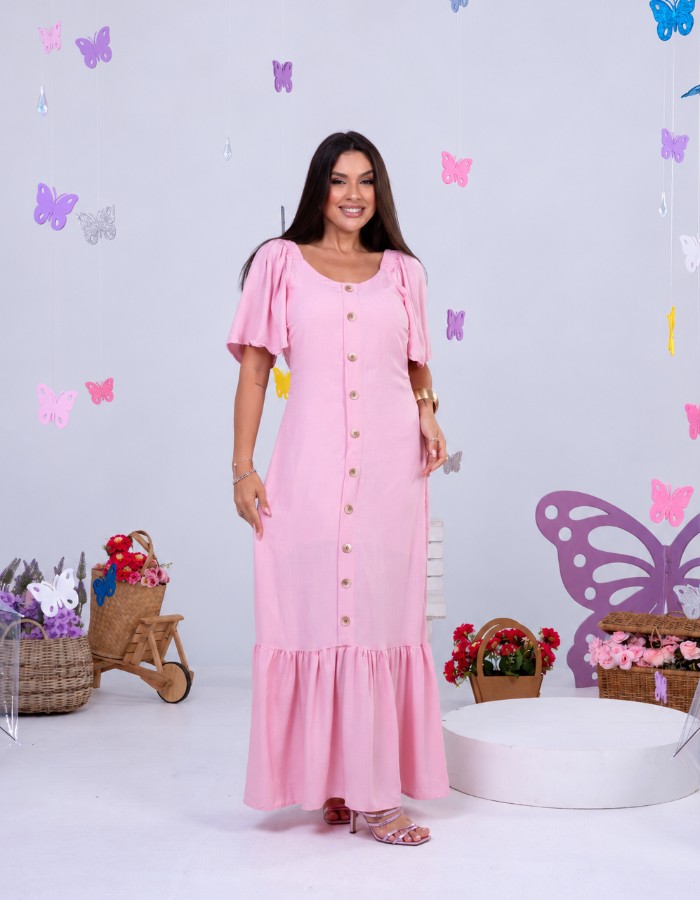 VESTIDO DE MANGA COM BOTÕES (TEC. VISCOLINHO)
