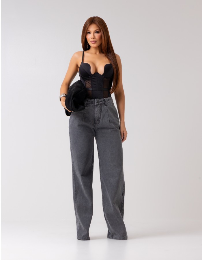 CALÇA WIDE LEG 100% ALG. black