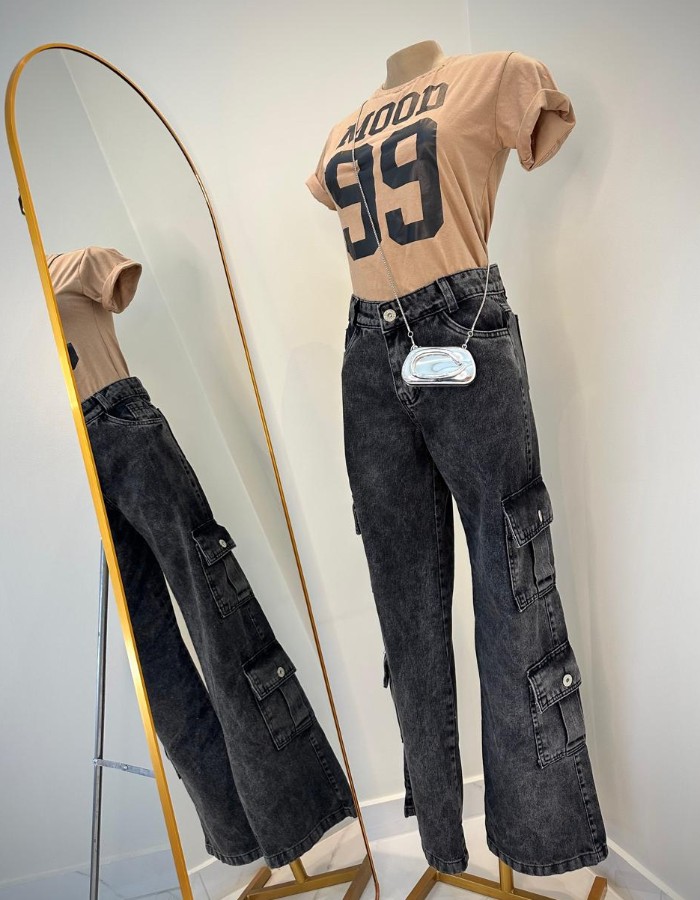 CALÇA WIDE LEG 4 BOLSOS CARGOS(DESGRADEADO)