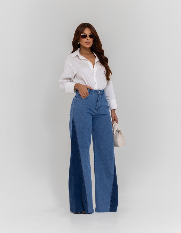 Calça wid leg Bicolor