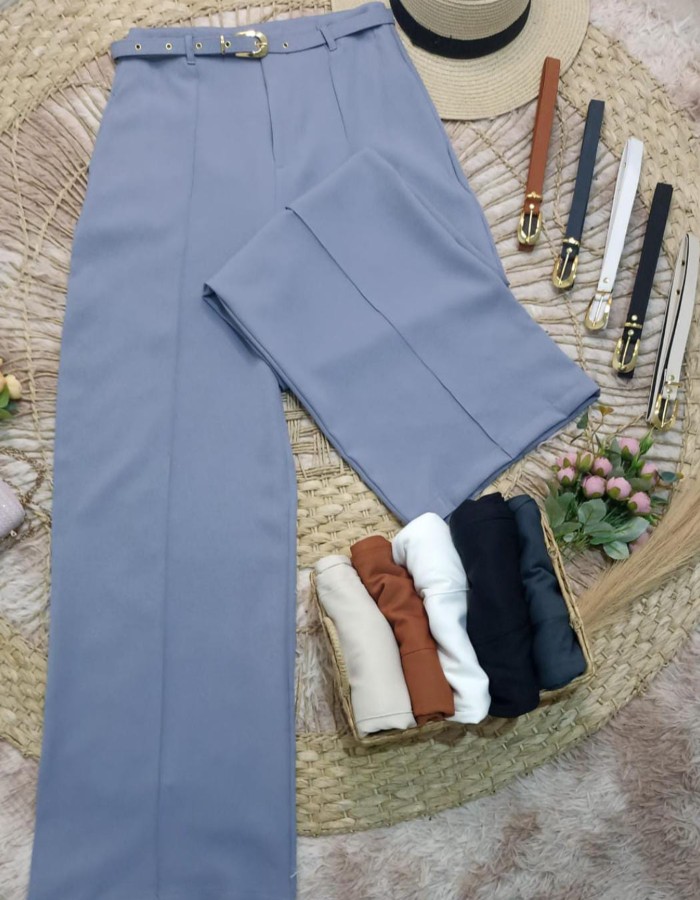 CALÇA PANTALONA  TECIDO ALFAIATARIA CINTO DA MESMA COR DA PEÇA C/FIVELA DOURADA 