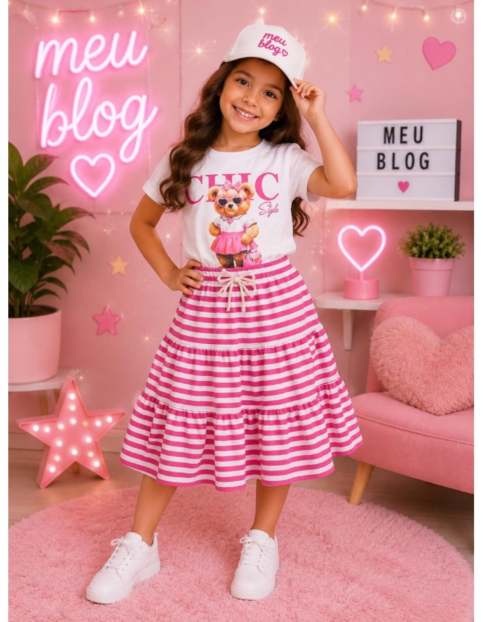 Conjunto saia mide 2 estampas 