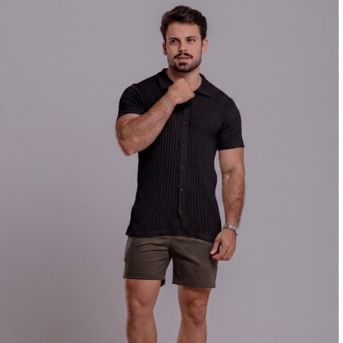 CAMISA TRICÔ CANELADA COM BOTÃO 