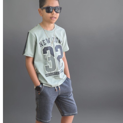 Conjunto camisa verde + bermuda preto PA