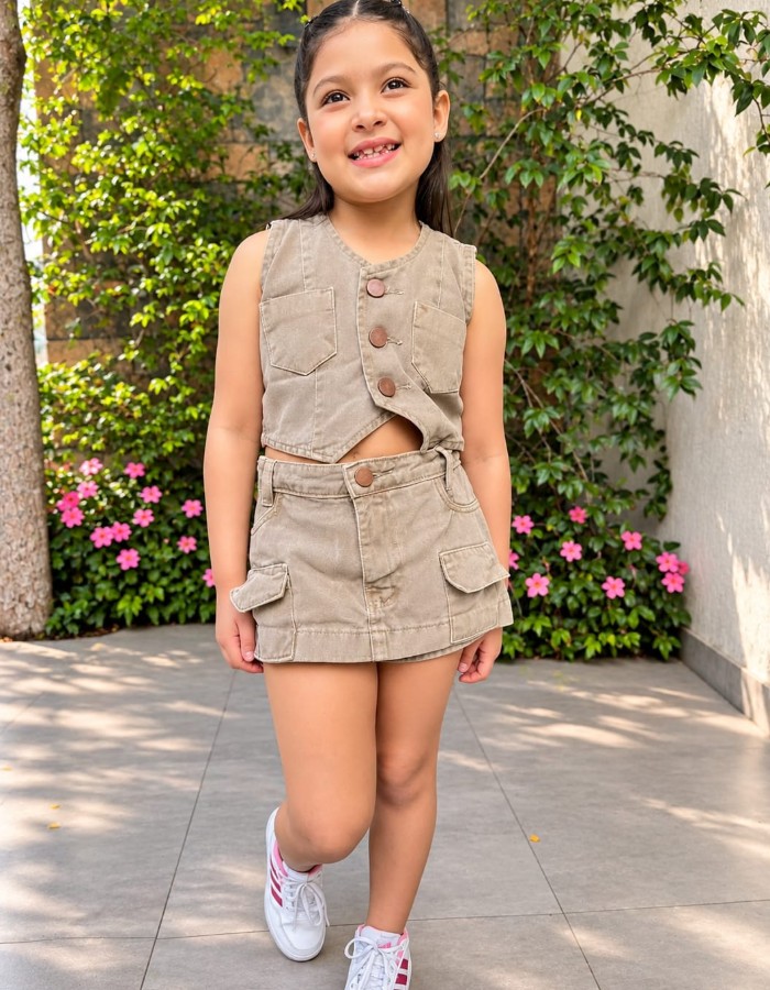 Conj. Short saia e colete Marrom Vintage