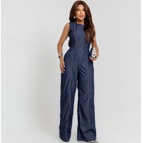 MACACÃO BÁRBARA JEANS FINO SLIM