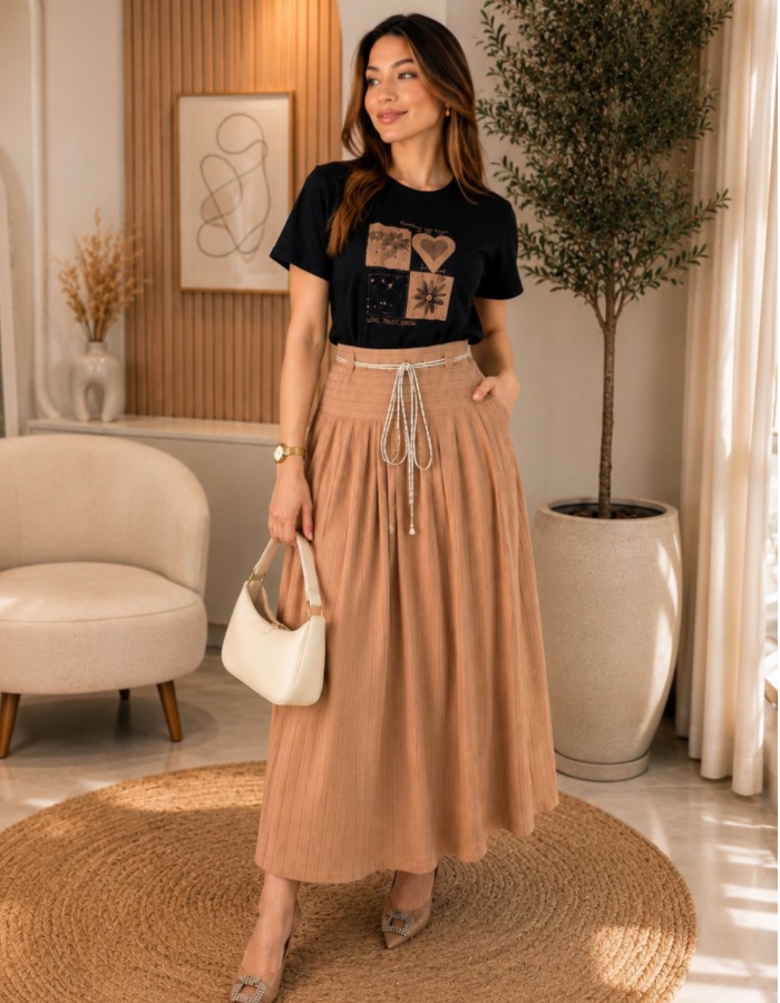 CONJUNTO TEE E SAIA PLISSADA