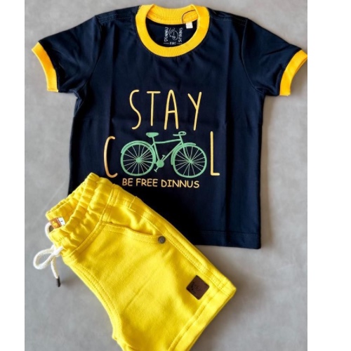 Conjunto camisa stay + bermuda amarela
