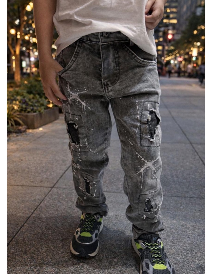 Calça jeans grafite rasgadinha infantil