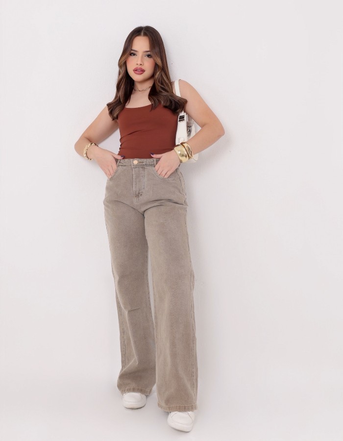 CALÇA CASTANHO CLARO DESGRADEADA