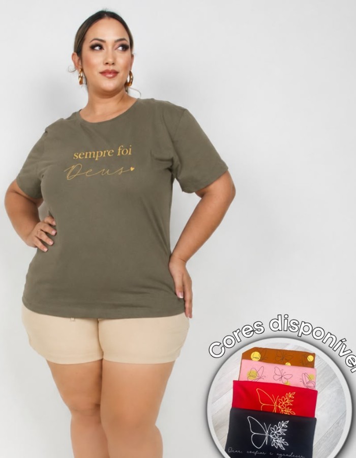 BLUSA PLUS SIZE ALGODÃO FRASES ALTO RELEVO