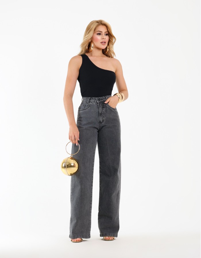 CALÇA WIDE LEG BLACK 100% ALG.