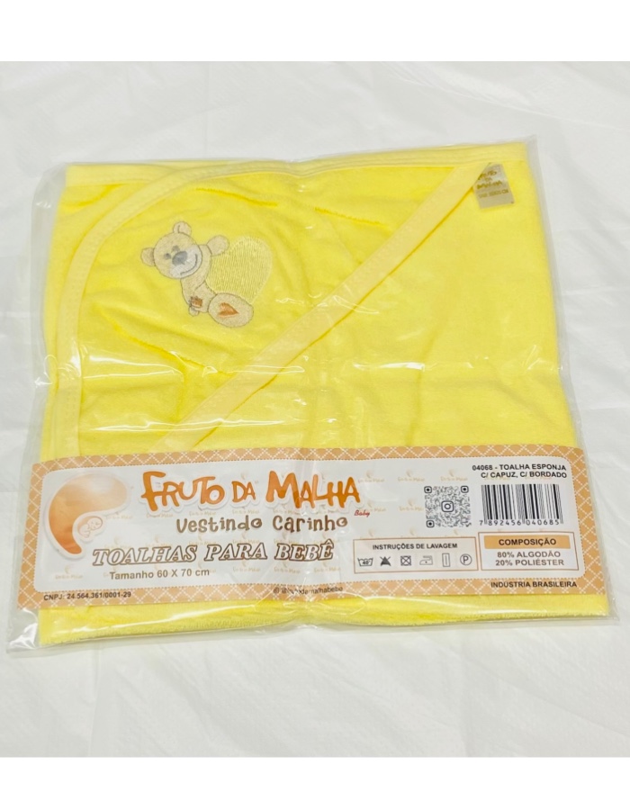 TOALHA ESPONJA C/CAPUZ BORDADO 4068 MASC E FEM 60X70CM FRUTO DA MALHA 