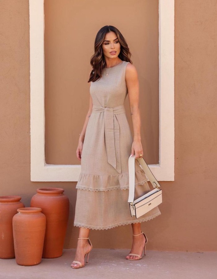 VESTIDO LINHO COM BABADO 