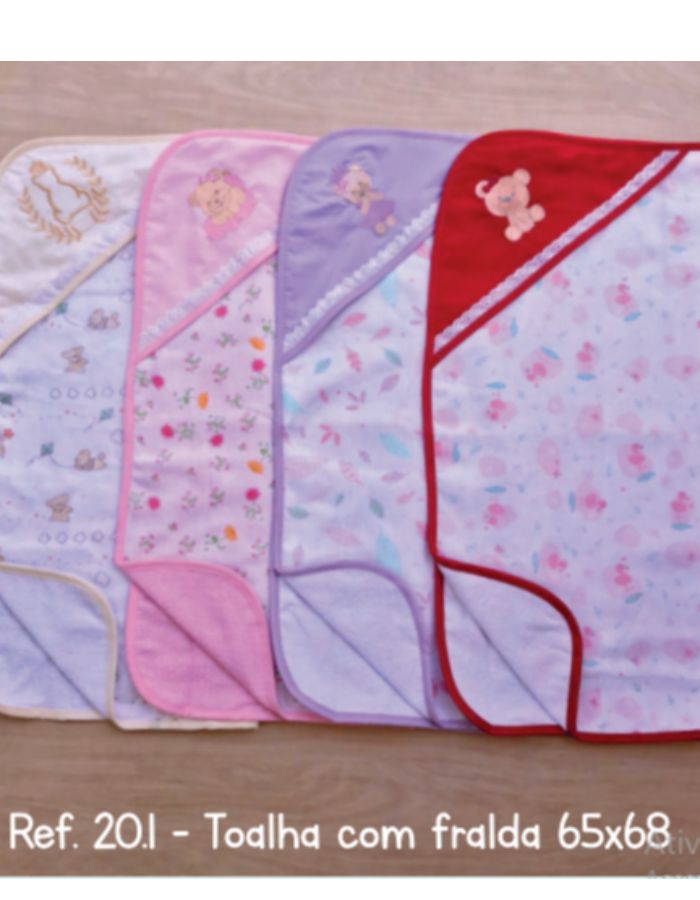 TOALHA DUPLA C/FRALDA BORDADA 65X68CM C/ CAPUZ 20.1 MASCULIO E FEMININO PEDRINHO BABY