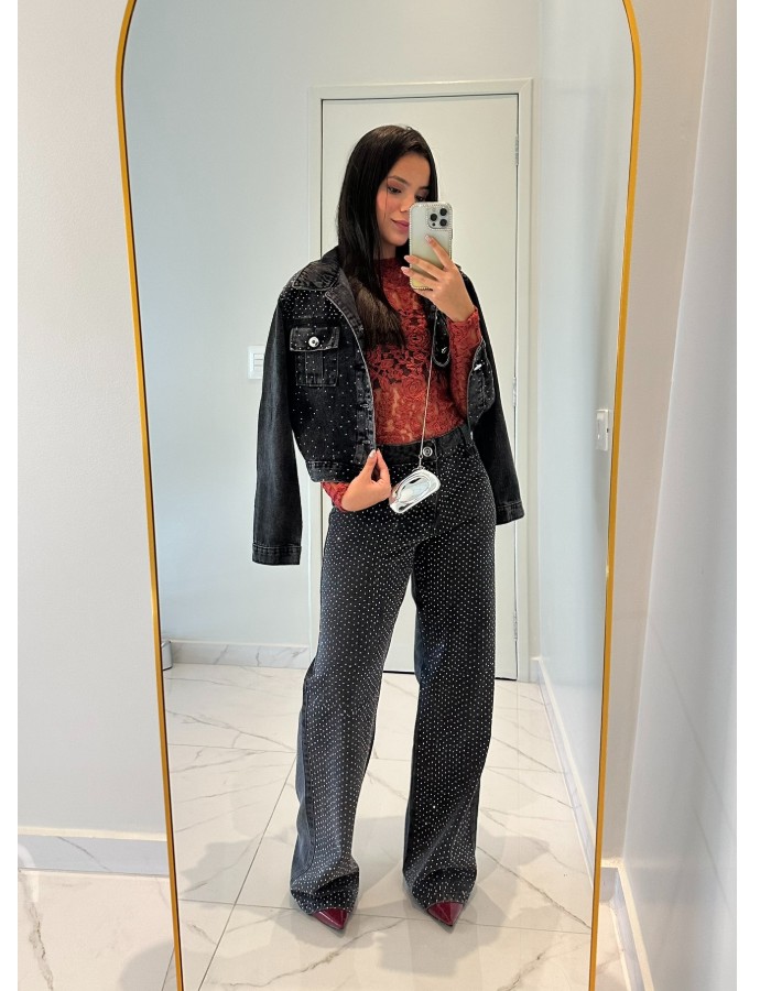 CALÇA WIDE LEG COM BRILHO CHEIO