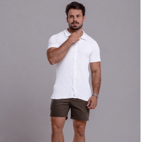 CAMISA TRICÔ CANELADA COM BOTÃO 