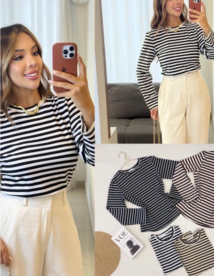 Blusa listrada manga longa 