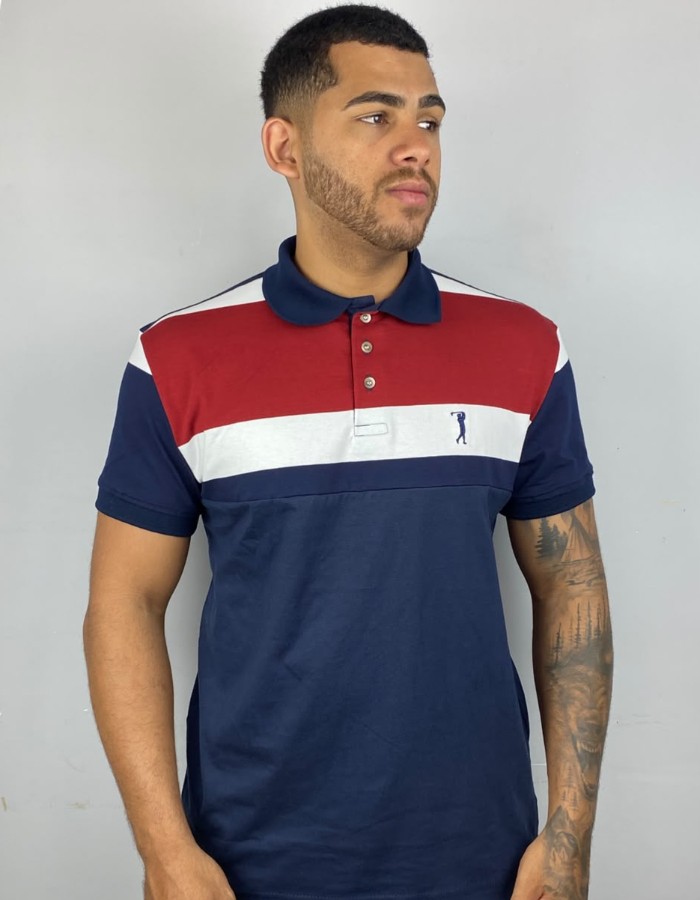 Polo c/ emenda horizontal listra em cima