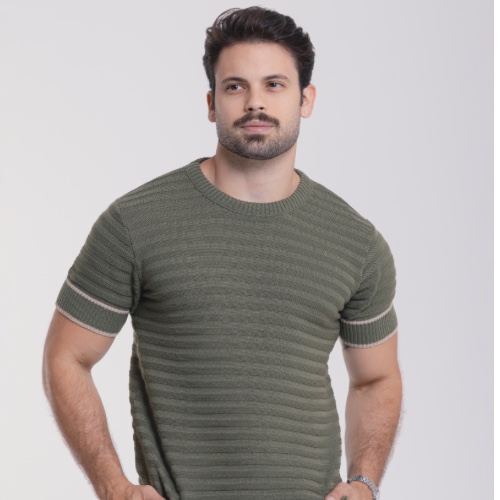 CAMISA TRICÔ GOLA CARECA BARRA LISTRADA