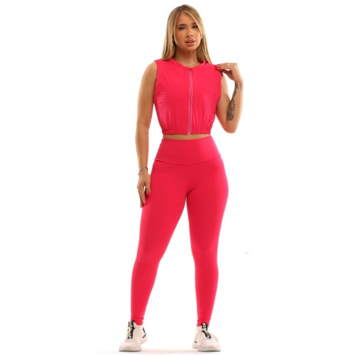 CONJUNTO CALÇA+TOP+COLETE EMPINA BUMBUM POLIAMIDA LISO