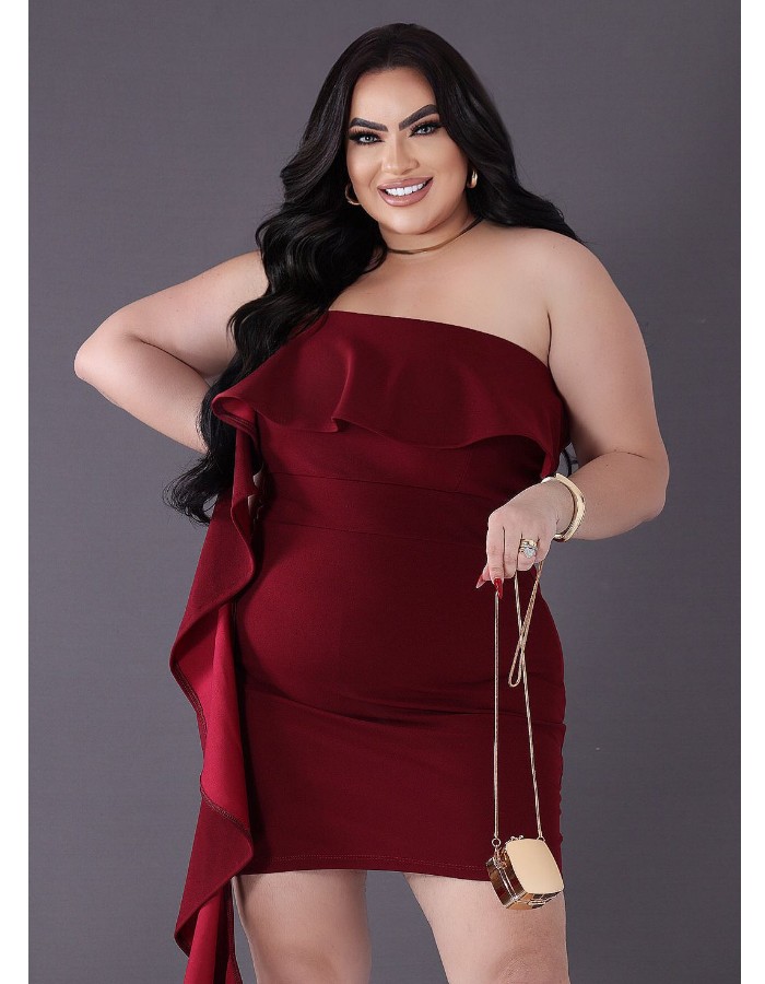 Vestido tomara que caia c/ detalhe em babado 