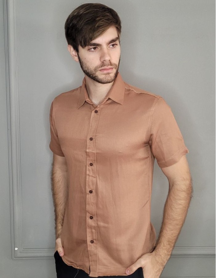 CAMISA MANGA CURTA GOLA AMERICA LINHO MODAL ITALIA