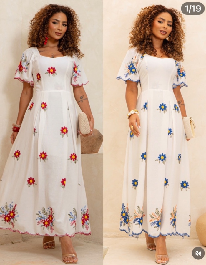 Vestido linho flores 