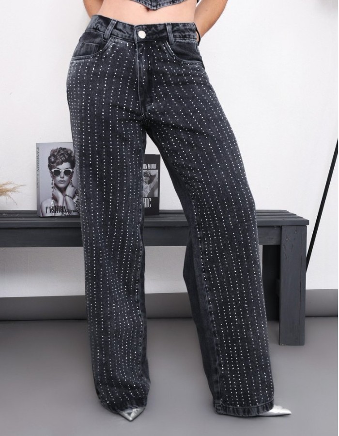 CALÇA WIDE LEG C/ APLICAÇÃO