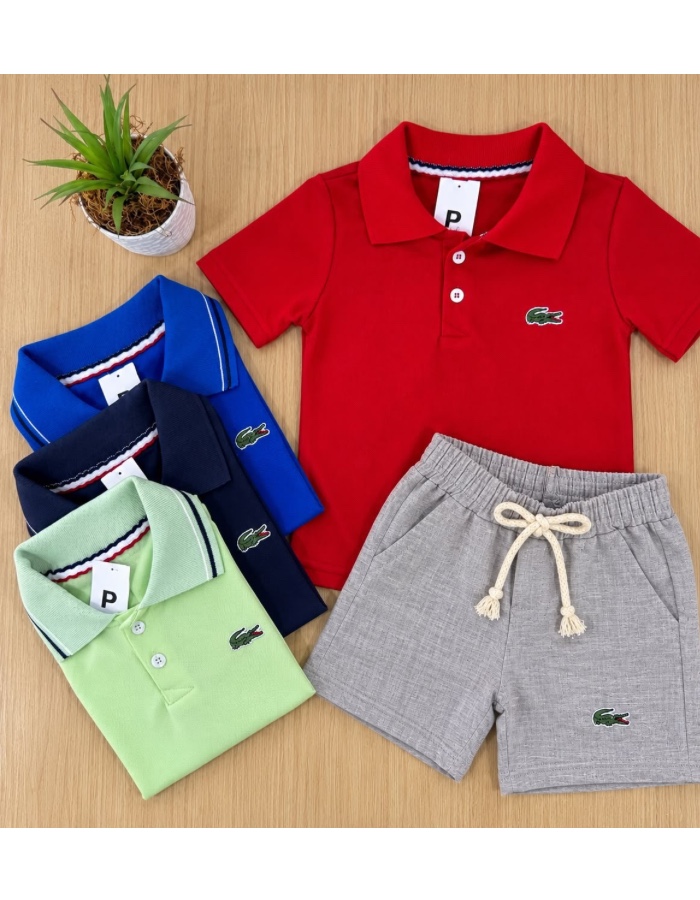 Conjunto gola polo Lacoste short linho 