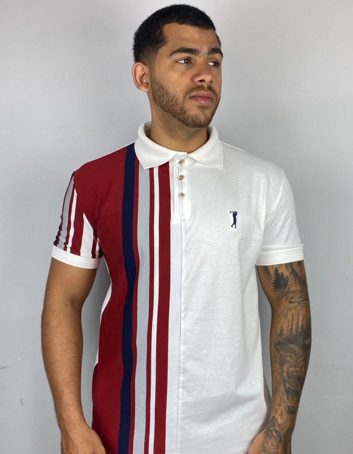 Polo c emenda vertical bordado liso