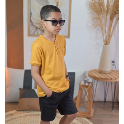 Camisa gola portuguesa mostarda 