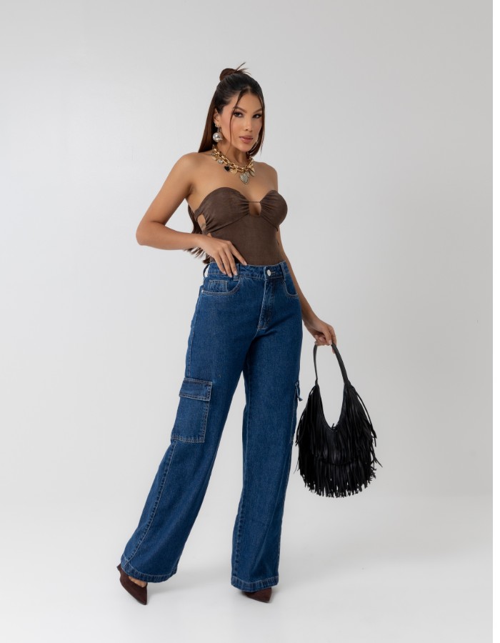 CALÇA WIDE LEG B. CARGO 100% ALG.