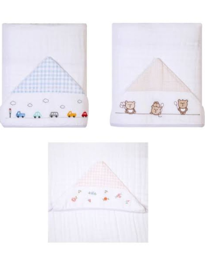 TOALHA FRALDA SOFT COM CAPUZ PAPI BORDADOS 