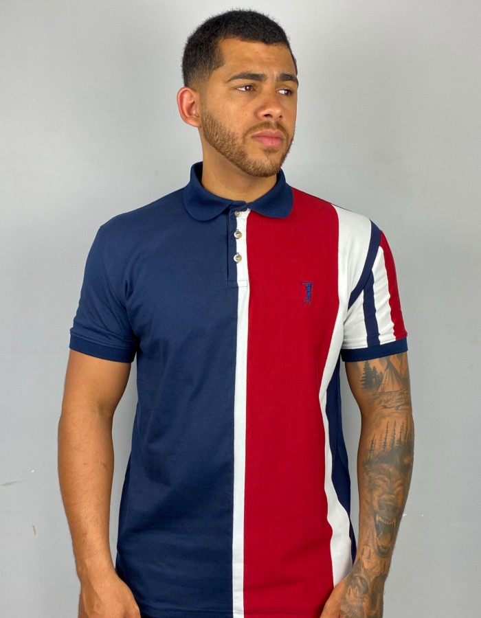 Polo emenda vertical bordado listrado