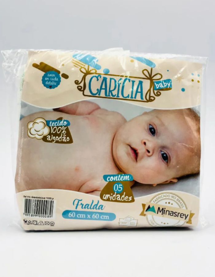 FRALDA ESTAMPADA CARICIA 60X60CM PCT 05 UNIDADES