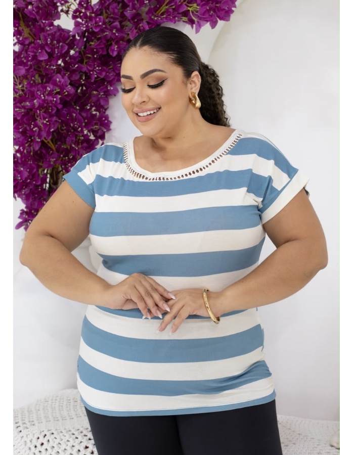 Blusa fio torcido listra gola canoa 