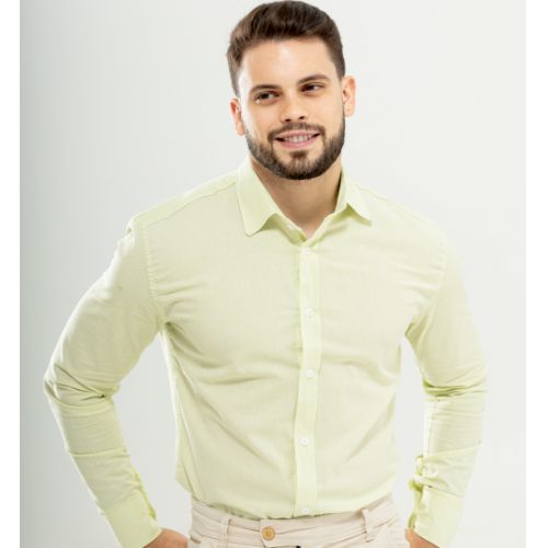Camisa manga longa linho chambrey gola tradicional
