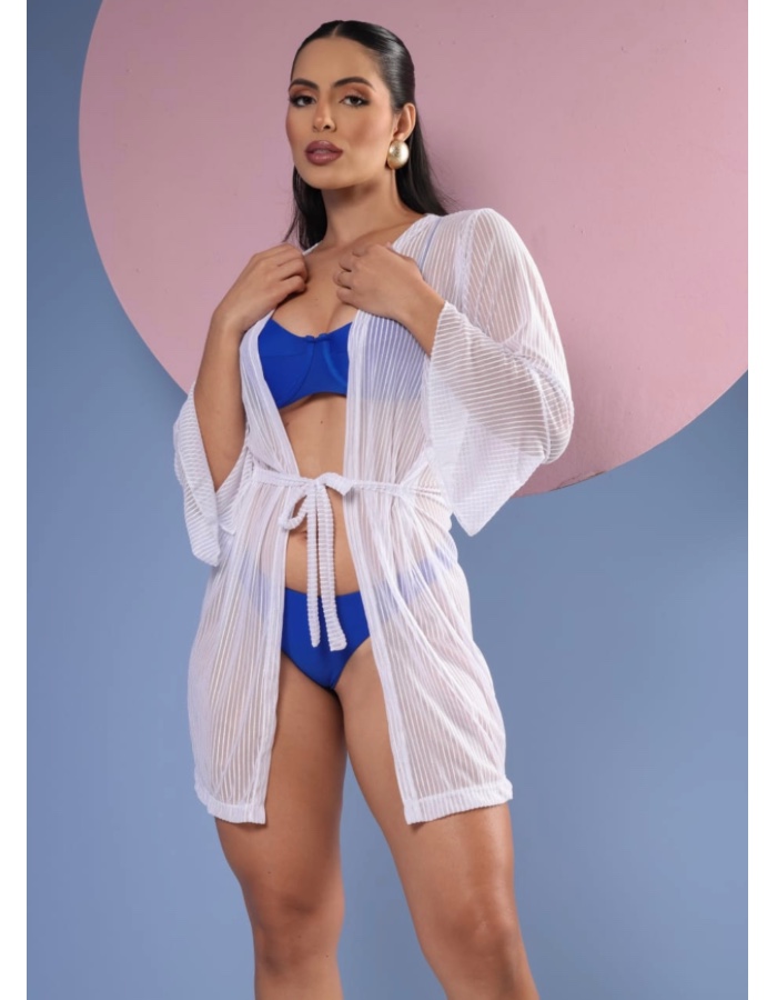 Vestido manga longa com amarração 