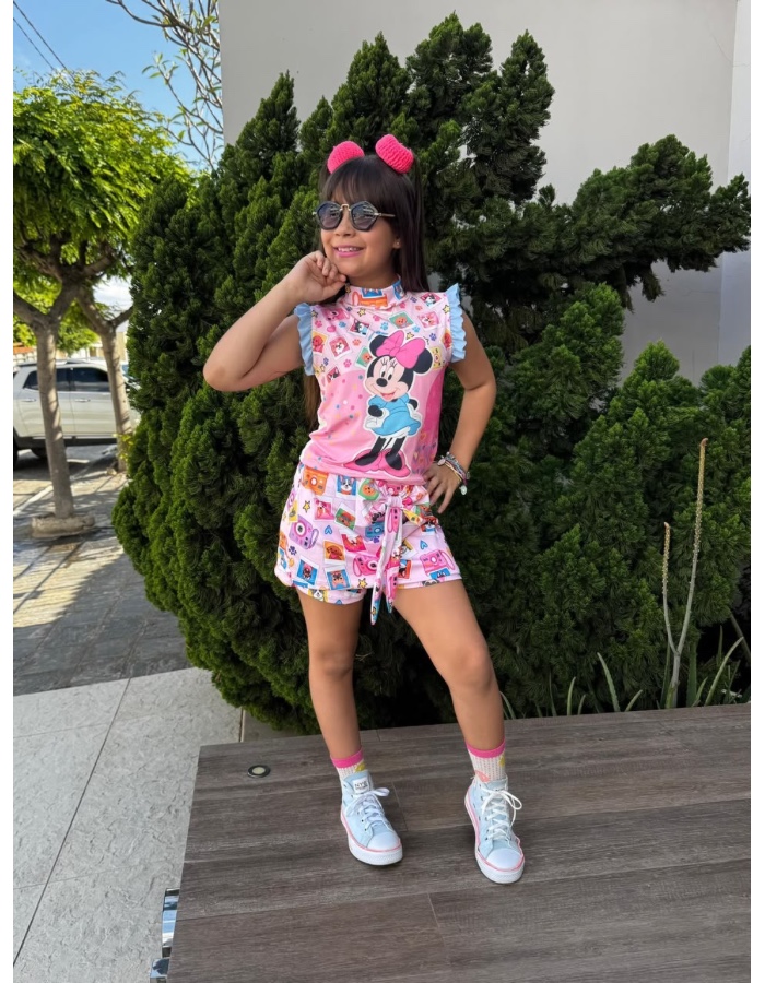 Conjunto minei short saia mangas 