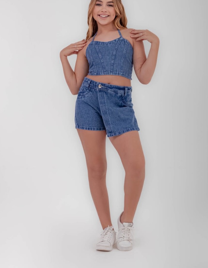 Conjunto  croped pinças / chorte saia Marmorizado 