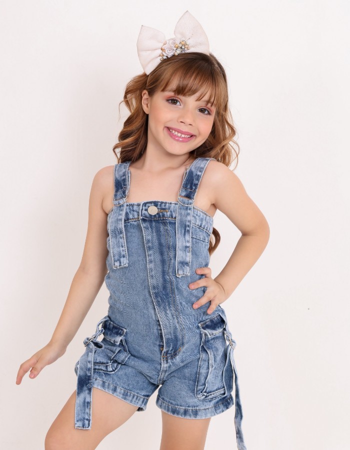MACAQUINHO ALÇA JEANS INFANTIL DESGRADEADO