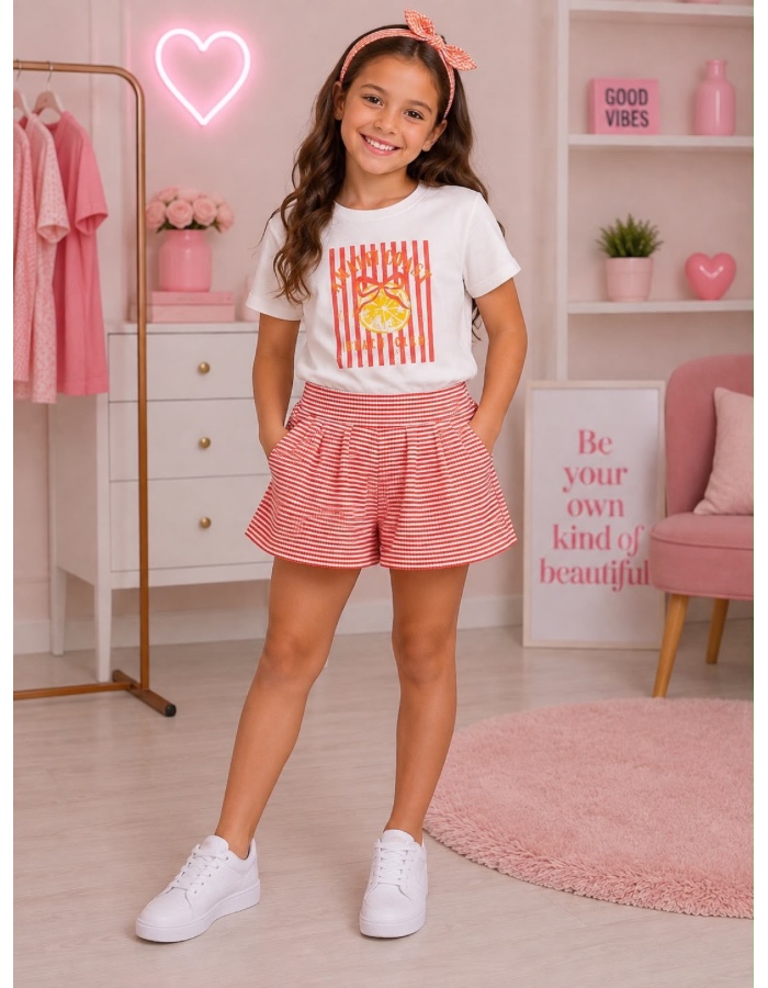 Conjunto short com bolso estampa verão europeu 