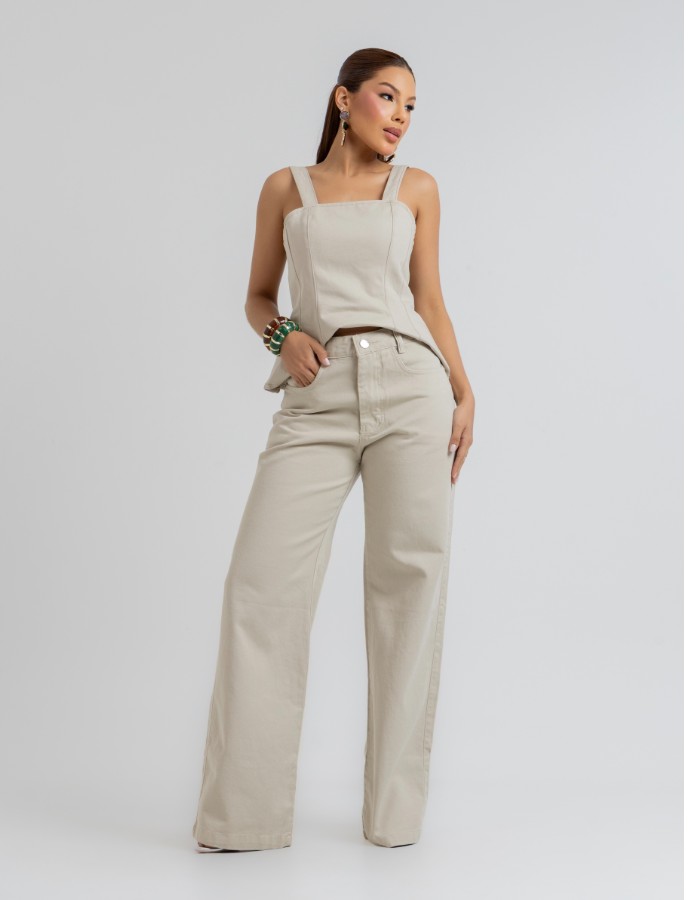 CALÇA FEM WIDE LEG 100% ALG. COLLOR